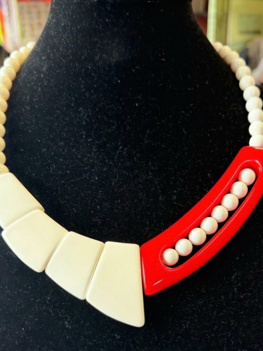 Vintage 80s Lucite Colorblock Beaded Necklace